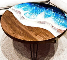 Load image into Gallery viewer, Resin Table , Resin Art Table, Epoxy table, Epoxy table with Wood Work, Resin Coffee Table , Customized Resin Tables, Customized River Table, Customized Epoxy Table, Epoxy Sea Art, Natural Ocean Wave Resin Side Table, Resin Sofa Table, , Beach Theme Table