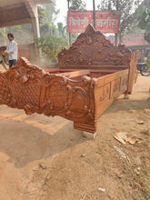 Load image into Gallery viewer, Royal handmade Wooden Carved Headboard and Base , luxury handmade wooden floral headboard.