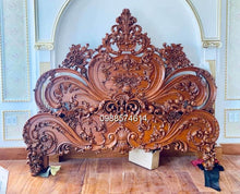 Load image into Gallery viewer, Royal handmade Wooden Carved Headboard and Base , luxury handmade wooden floral headboard.