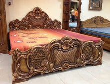 Load image into Gallery viewer, Royal handmade Wooden Carved Headboard and Base , luxury handmade wooden floral headboard.