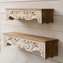 Load image into Gallery viewer, Wooden Entryway Shelf, Decorative Small shelf, Carved Wooden Small Shelf for mobile, remote and small decor items, Solid Wood