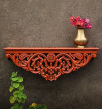 Load image into Gallery viewer, Wooden Entryway Shelf, Decorative Small shelf, Carved Wooden Small Shelf for mobile, remote and small decor items, Solid Wood