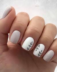 Simple white Leaf Nail Art  Press On/ Fake Nails - Readymade /Ready to wear - for Girls and Women