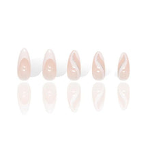 Load image into Gallery viewer, Set Of 24 Artificial/Fake Reusable Press on Nails In Almond Shape With White &amp; Silver Stillet Wave.

