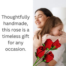 Load image into Gallery viewer, Handmade Crochet Rose Flowers Completed for Home Decoration and Valentine&#39;s Day Mother&#39;s Day Birthday Wedding Gift, Red Rose Artificial Flowers
