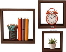 Load image into Gallery viewer, DDS Dream Decor Shoppee Decorative Display Set of 3 Square Wall Rack Shelves (Brown)
