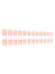 Secret Lives Glossy Reusable Artificial Translucent Peach Color with White Tips French Designer Luxury Fake False Press on Nails 24 pieces Set with Kit