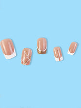 Load image into Gallery viewer, Secret Lives Artifical Fake Reusable False Acrylic Press On Nails French Nails With Golden Glitter And Check Design 24 Pieces With Kit
