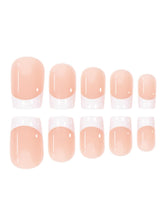 Load image into Gallery viewer, Secret Lives Glossy Reusable Artificial Translucent Peach Color with White Tips French Designer Luxury Fake False Press on Nails 24 pieces Set with Kit
