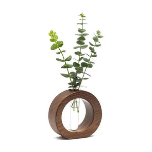 Ancient Shoppee Wooden 1 Glass Test Tube Home Decor Planter Modern Flower Vase with Wood Stand Plant Propagation (17x12.5) cm