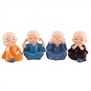 TIED RIBBONS Set of 4 Miniature Buddha Monk Statues for Home Decor and Gifts (Small, Multicolour) Resin