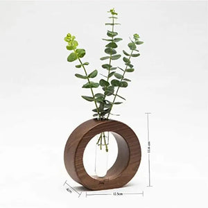 Ancient Shoppee Wooden 1 Glass Test Tube Home Decor Planter Modern Flower Vase with Wood Stand Plant Propagation (17x12.5) cm