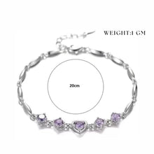 Load image into Gallery viewer, Nilu&#39;s Collection Copper Sterling Silver Plated Heart Shape Designed Charm Bracelet for Women (Pack of 1,Purple) (Purple)
