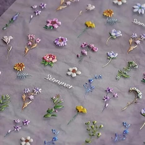 DENMILE Floral Leaf Plant 5D Embossed Nail Decals Self Adhesive Nail Art Supplies Manicure Sliders Flower Stickers for Nails Art Decoration Flower Nail Art Stickers Summer Flower Supplies Nail Tweezer