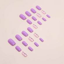 Load image into Gallery viewer, Leaf Print Light Purple Sober Press On Nails / False Nails / Ready to Wear Nails / Glue on Nails For Girls and Women - 14 Pcs
