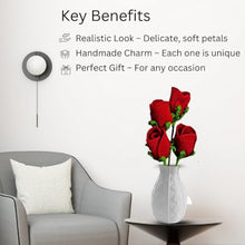 Load image into Gallery viewer, Handmade Crochet Rose Flowers Completed for Home Decoration and Valentine&#39;s Day Mother&#39;s Day Birthday Wedding Gift, Red Rose Artificial Flowers
