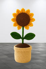 Load image into Gallery viewer, Handmade Crochet Sunflower Plant with Pot, Yellow Flower with Green Leaves, Decorative Home Decor, Car Dash Decoration Pack-1
