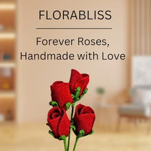 Load image into Gallery viewer, Handmade Crochet Rose Flowers Completed for Home Decoration and Valentine&#39;s Day Mother&#39;s Day Birthday Wedding Gift, Red Rose Artificial Flowers
