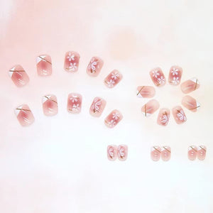 24 PCS Stick On Nails for Women Press On Nails Girls French Nail Reusable Jelly Glue Nail Kit Nails Extension Fake Nails