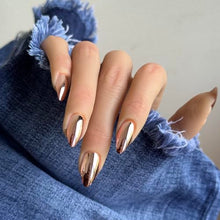 Load image into Gallery viewer, Mesmerayz Rose Chrome Soft Gel Press-On Nails | 24 Reusable Almond-Shaped Artificial Nail Tips | Mirror Glossy Finish | No Glue Needed | Trendy DIY Manicure Set for Women &amp; Girls
