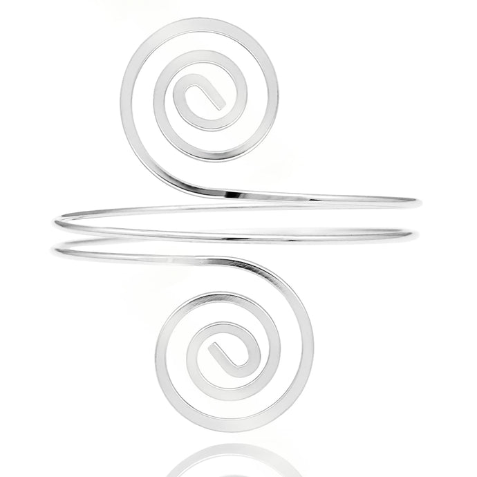 RechicGu Women's Plated Q&Q Fashion Victorian Filigree Swirl Gypsy Boho Armband Upper Arm Cuff Armlet Belly Dance One Size Silver