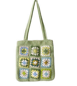 Cotton Handmade Womens Stylish Cotton Hand Crochet Spacious Tote Bag Shopping Bag Handmade Knitting Shoulder Bag Multicolour Green