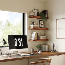 Load image into Gallery viewer, ODEJIA Wood Floating Shelves Set of 2 - Rustic Shelf 22 inch - Made in India - Wide Wooden Wall Shelves for Living Room Bedroom Kitchen Bathroom Farmhouse - Walnut Color - 22 D x 6.7W x 1.2H (22inch)
