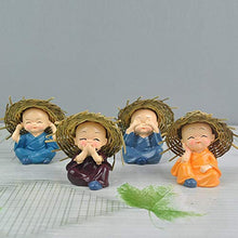 Load image into Gallery viewer, TIED RIBBONS Set of 4 Buddha Monk Statue Figurines Showpiece for Home Decoration Car Dashboard Living Room Bedroom Table Wall Decorative Gift Items (Miniature, Multi)
