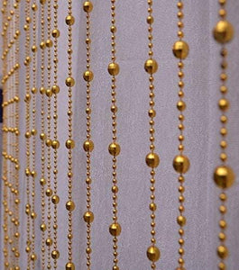 Pindia 7Ft Fancy Round Sparkling Plastic Strings Bead Hanging Curtain Golden Door Window String Beads Thread Sheer Rod Room Hanging - Golden - 7 X 3.5 FT