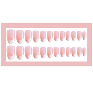 Synaty 24PCS Everlasting French Nails Artificial Nails Art Set (Medium Round)
