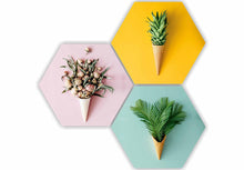 Load image into Gallery viewer, Floral Flower and Leaf in Cone Pot 3 Piece UV Textured Multi-Effect Self adheshive Painting 17 Inch X 17 Inch SANFHX141,Multicolour
