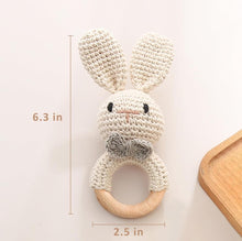 Load image into Gallery viewer, Handmade Crochet Baby Bunny Rattle and Teething Ring | Off-White| Music Shaker for Rattle Hand Grip | Eco-Friendly | (3+Months)
