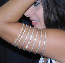Load image into Gallery viewer, Jojomina Rhinestone Arm Cuff Jewelry for Women Multilayer Arm Bracelet Upper Arm Jewelry Crystal Silver Prom Bridal Bangle for Party Bride Wedding, 2.16 Inch, Crystal Silver Rhinestone, crystal
