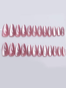 Secret Lives Glossy Cats Eye Reusable Artificial stiletto shape Dark Pink Color Fake Nail 24 PCS Set Lightweight & Long Lasting| Easy To Use Press on Nails with Kit