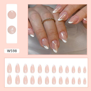 Buddy Jelly Trends Premium Designer 24pcs Stick-on Nails set, with Easy Glue Tab application, Nails are Reusable & Unbreakable (SF-W598)
