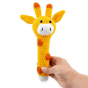 Love Crochet Art Giraffe Rattle Cum Soft Toy for Infant, Kids & Babies, Early Age Toys with Squeeze Handle for Squeaky Sound (Yellow)
