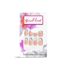 Load image into Gallery viewer, Secret Lives Reusable Artificial Round Shape Skin &amp; White Color with Silver Glitter Design Fake False Premium Press On Nails 24 PCS with Kit
