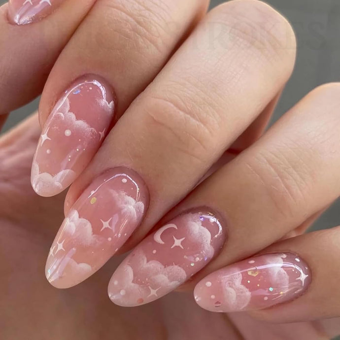 THR3E STROKES Press-On Nails,FakeNails Manicure set Salon look Nails Includes 24Nails, 1sheet gluetabs,1 Alcohol wipe,1 Manicure Stick, 1 Mini file. PN-35
