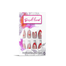 Load image into Gallery viewer, Secret Lives Glossy Reusable Artificial Press on Nails Designer Artifical Nail Extension Translucent Pink Color with Flower Design 24 Pieces Set with Kit
