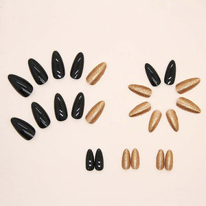 Premium Glitter and Black party Wear Press On Nails / False Nails / Ready to Wear Nails / Glue on Nails For Girls and Women - 14 Pcs