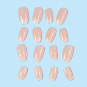 Gloss & Go 24 Reusable Artificial Fake Nail Set| Nude Peach Color Medium Coffin Press On Nails| Lightweight & Long Lasting| Quick Fix For Festivals & Special Occasions