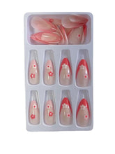 Load image into Gallery viewer, Secret Lives Glossy Reusable Artificial Press on Nails Designer Artifical Nail Extension Translucent Pink Color with Flower Design 24 Pieces Set with Kit
