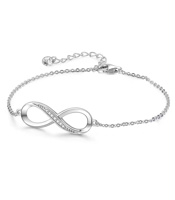 VAMA Traditional Rhodium Plated Adjustable Infinity Charm Bracelet Chain for Women & Girls