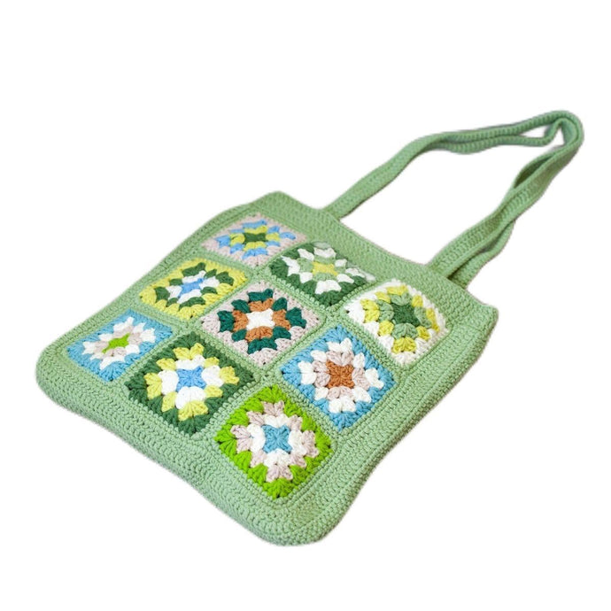 Cotton Handmade Womens Stylish Cotton Hand Crochet Spacious Tote Bag Shopping Bag Handmade Knitting Shoulder Bag Multicolour Green