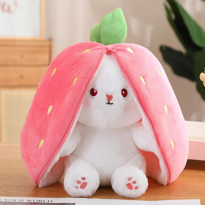 Rabbit with Chain Reversible Bunny Rabbit Soft Stuffed Toys for Girls Boys Baby Kids | Doll, Teddy Bear plushies, Animal Toy | Strawberry/Carrot Shaped Pink Colour | Valentine's Gift