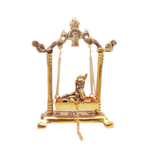 Load image into Gallery viewer, KridayKraft Laddu Gopal on Jhulla Palana Metal Statue Gold Plated Decor Your Home,Office Metal Krishna Murti,Showpiece Figurines,Religious Idol Gift Article.
