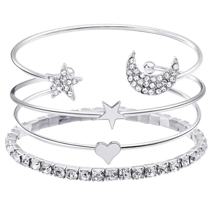 Shining Diva Fashion Crystal Multilayer Charm Bangle Silver Plated Bracelet for Women and Girls (Silver) (9914b)