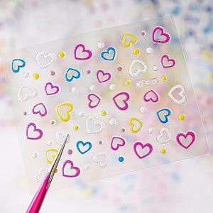 YUISI Mini Flower Nail Art Stickers 30 Sheet Colorful Daisy for Extension Self-Adhesive Embossing DIY Embellishments (Style 1)