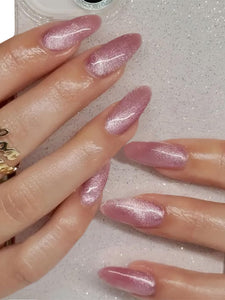 Secret Lives Glossy Cats Eye Reusable Artificial stiletto shape Dark Pink Color Fake Nail 24 PCS Set Lightweight & Long Lasting| Easy To Use Press on Nails with Kit