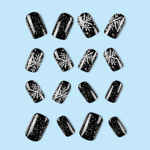 Glossy Black Sparkle Design Press On Nails / False Nails / Ready to Wear Nails / Glue on Nails For Girls and Women - 14 Pcs